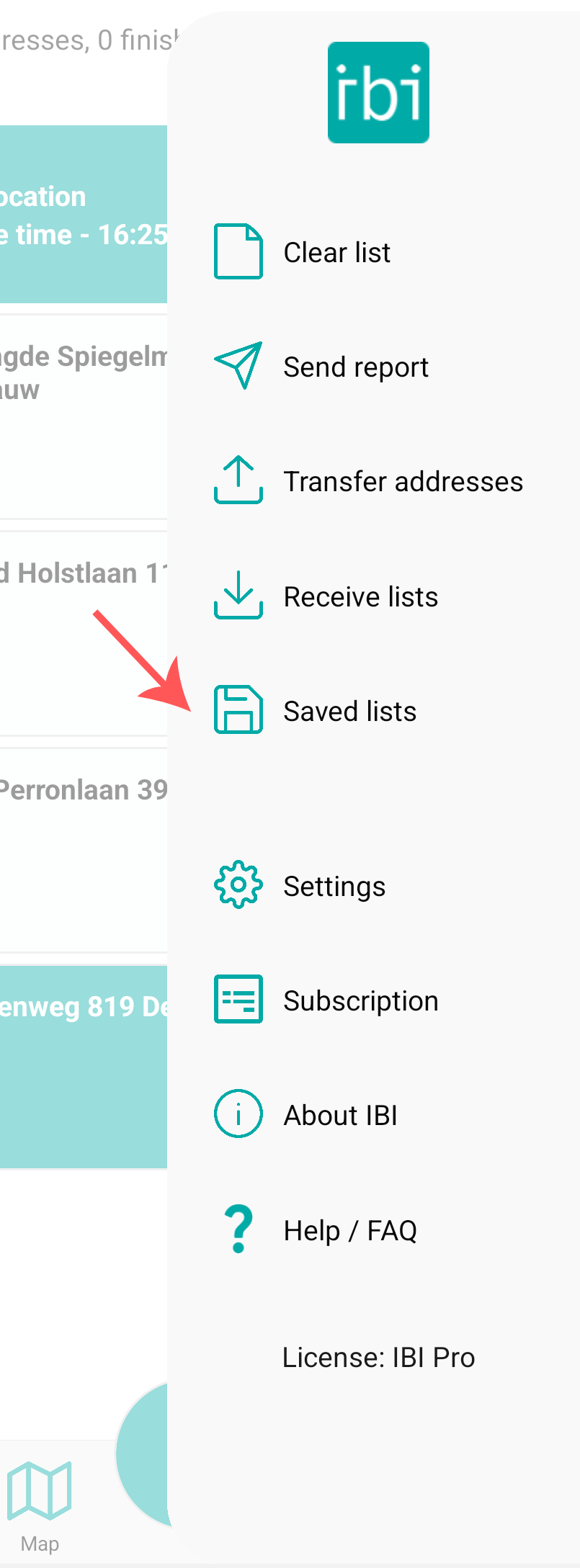 Click on saved lists