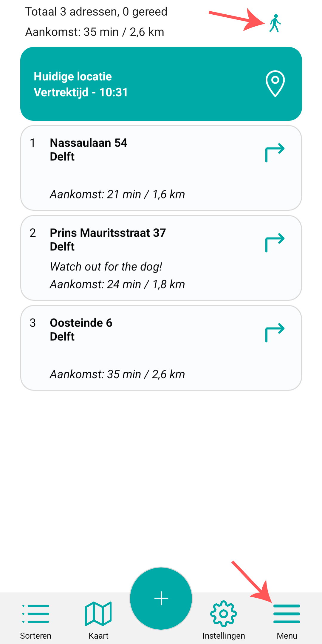 Klik op het icoon rechtsboven of menu rechtsonder