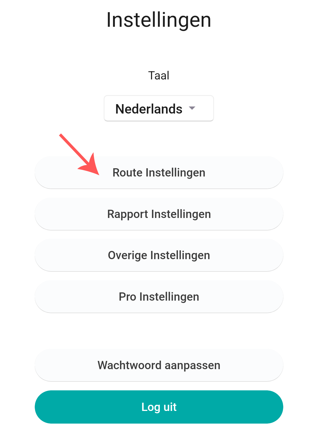 Klik op route instellingen