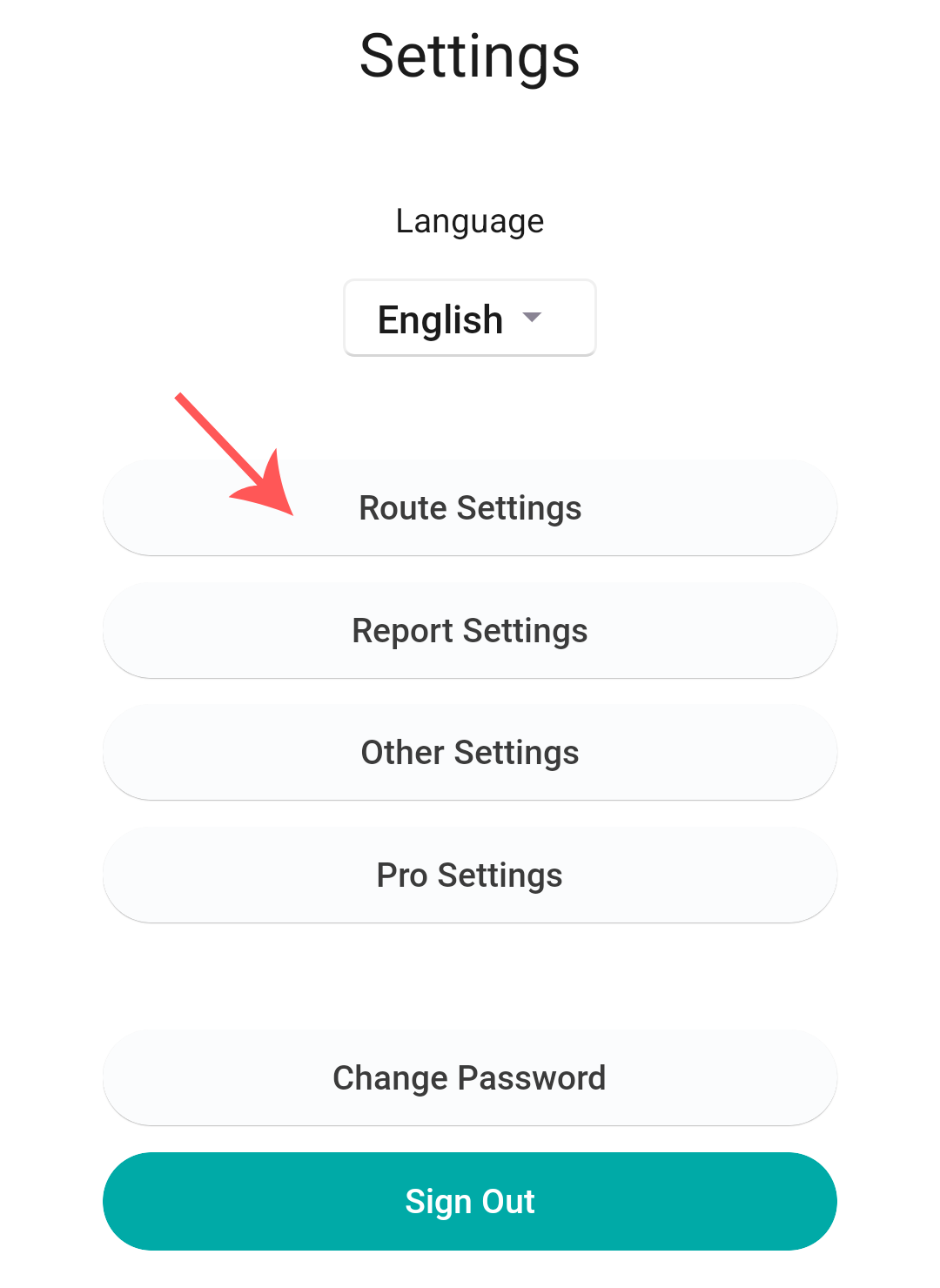 Click on route settings