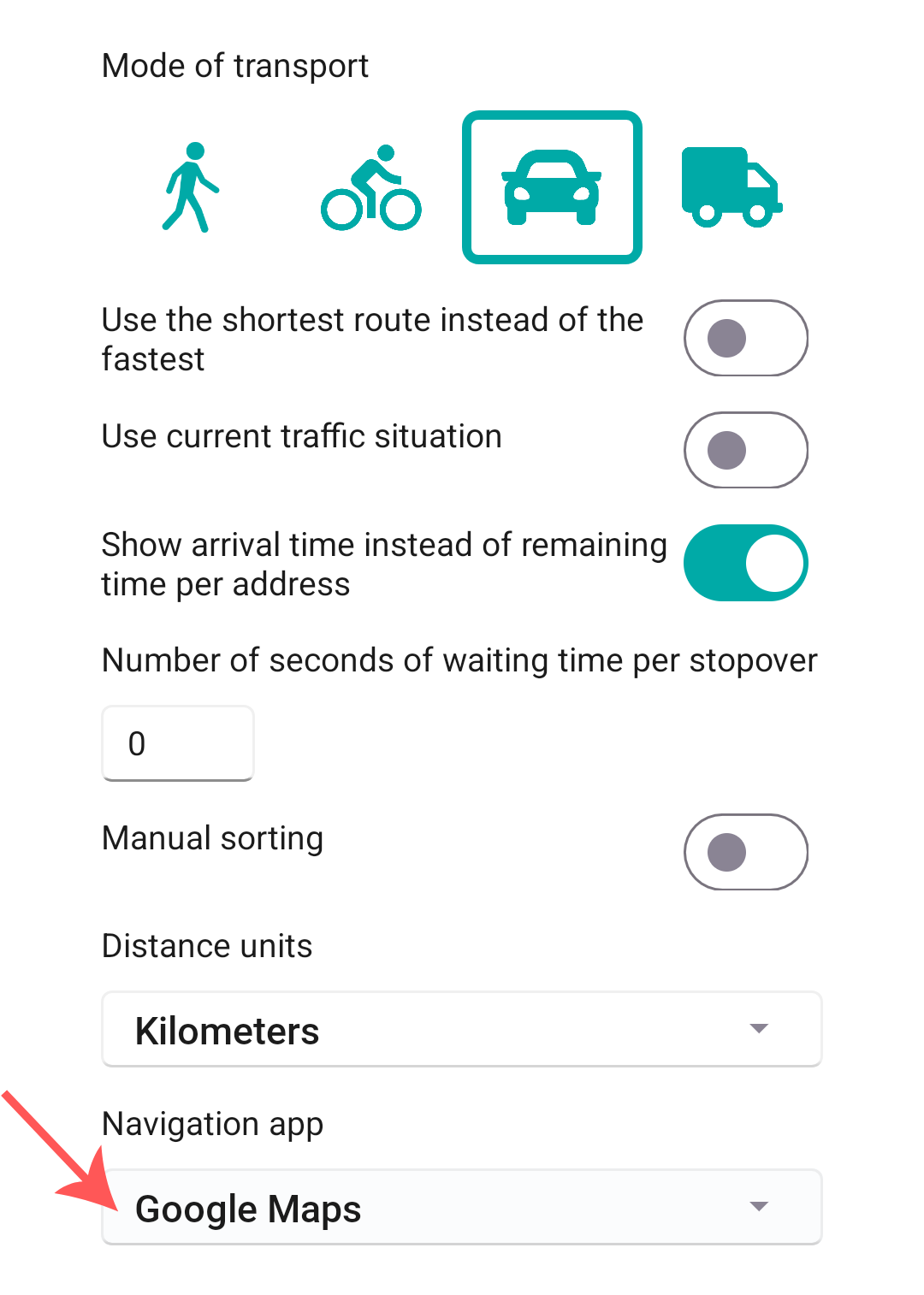 Select your navigation app