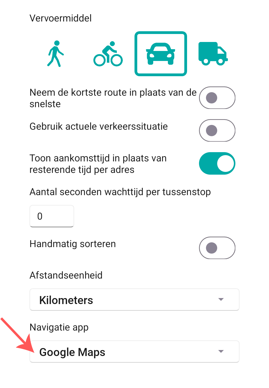 Selecteer de navigatie app