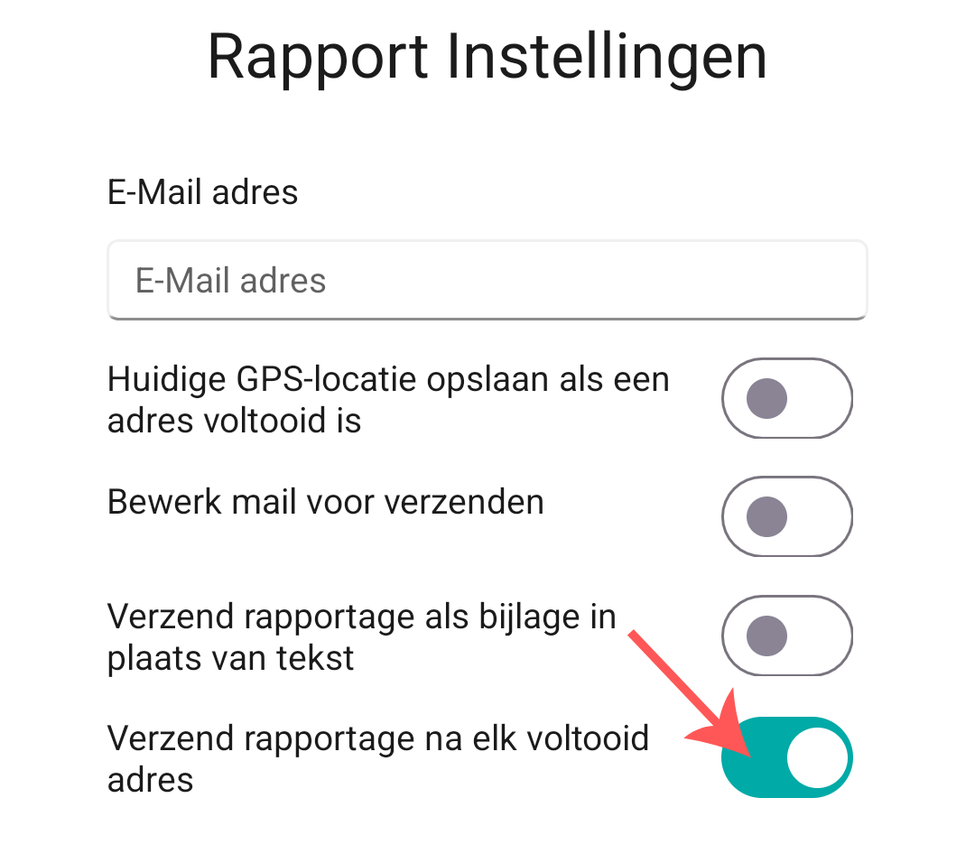 Zet verzend rapportage na elk voltooid adres aan