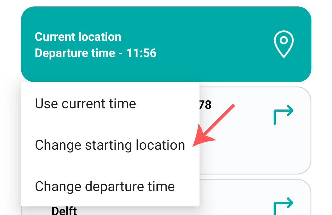 Click the current location block at the top, and then on change starting location