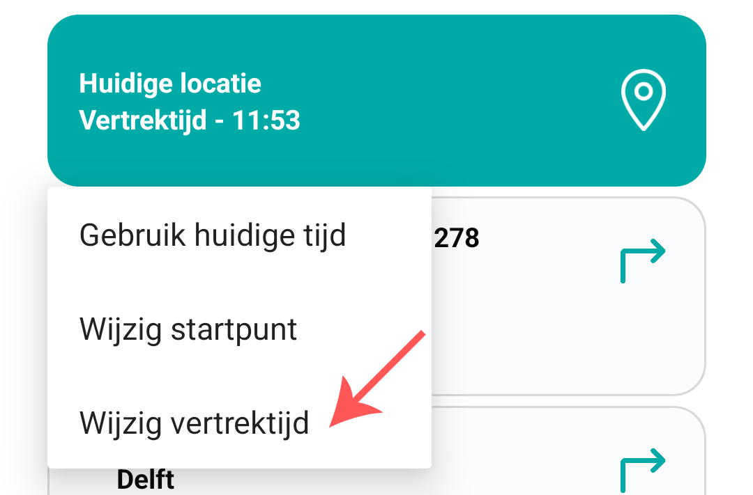 Huidige locatie blok, wijzig vertrektijd