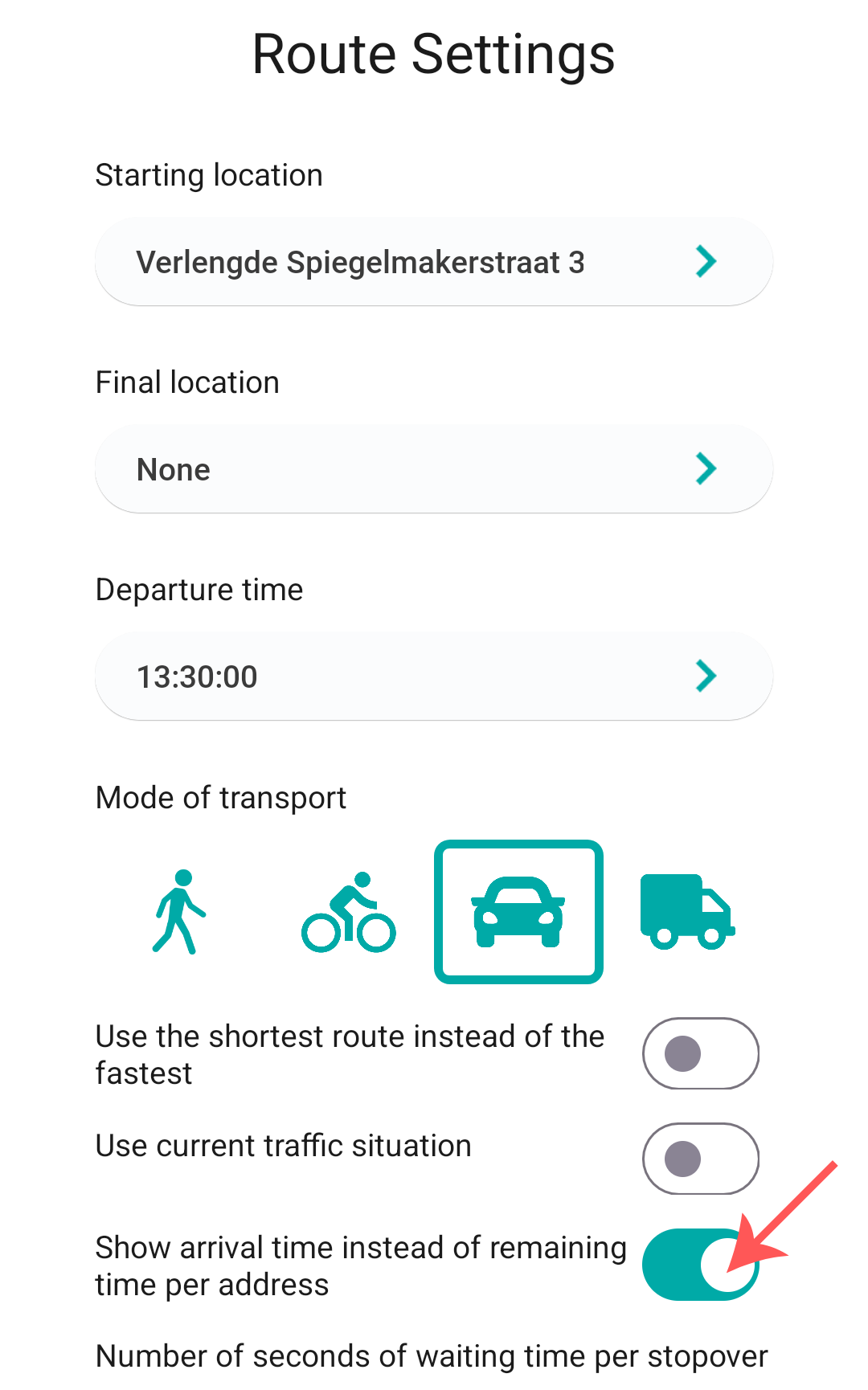 Enable show arrival time instead of remaining time per address