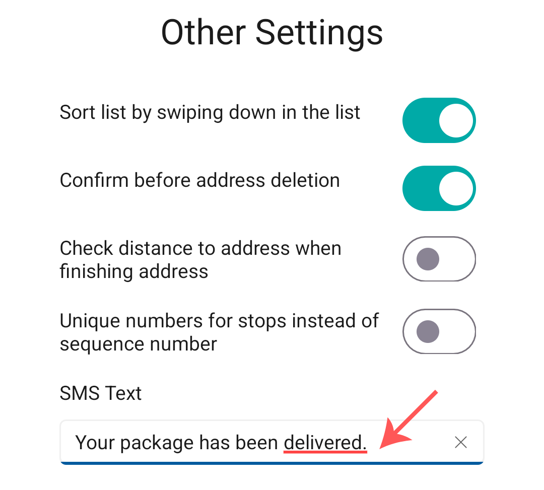Enter a fitting SMS Text in the box