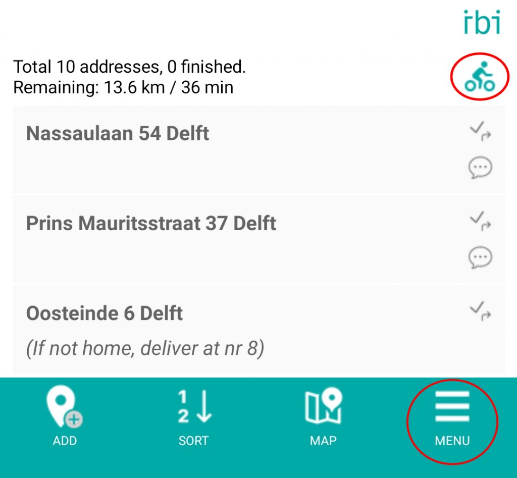 Address view - Route Options - new menu