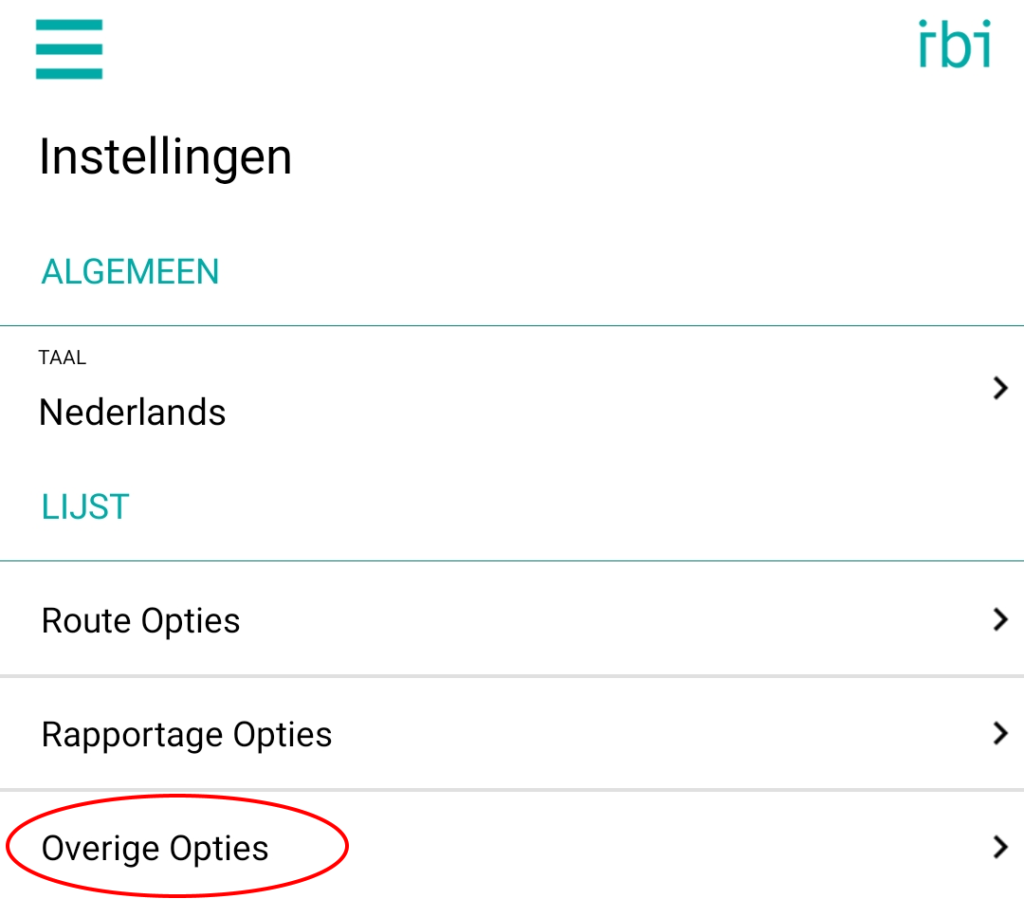 IBI Instellingen Overige Opties