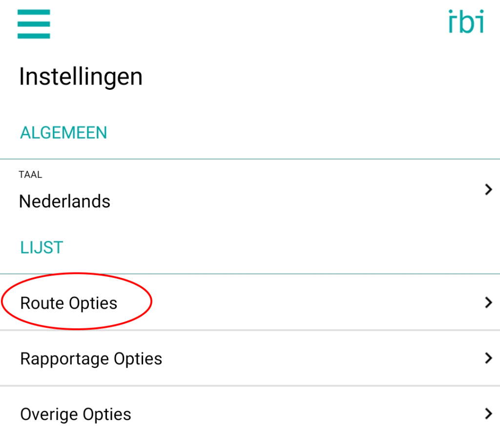 IBI Instellingen Route Opties