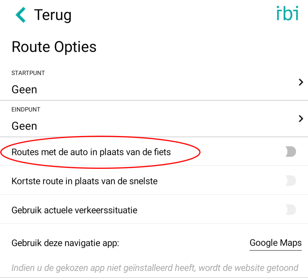 IBI Route Opties Auto ipv Fiets