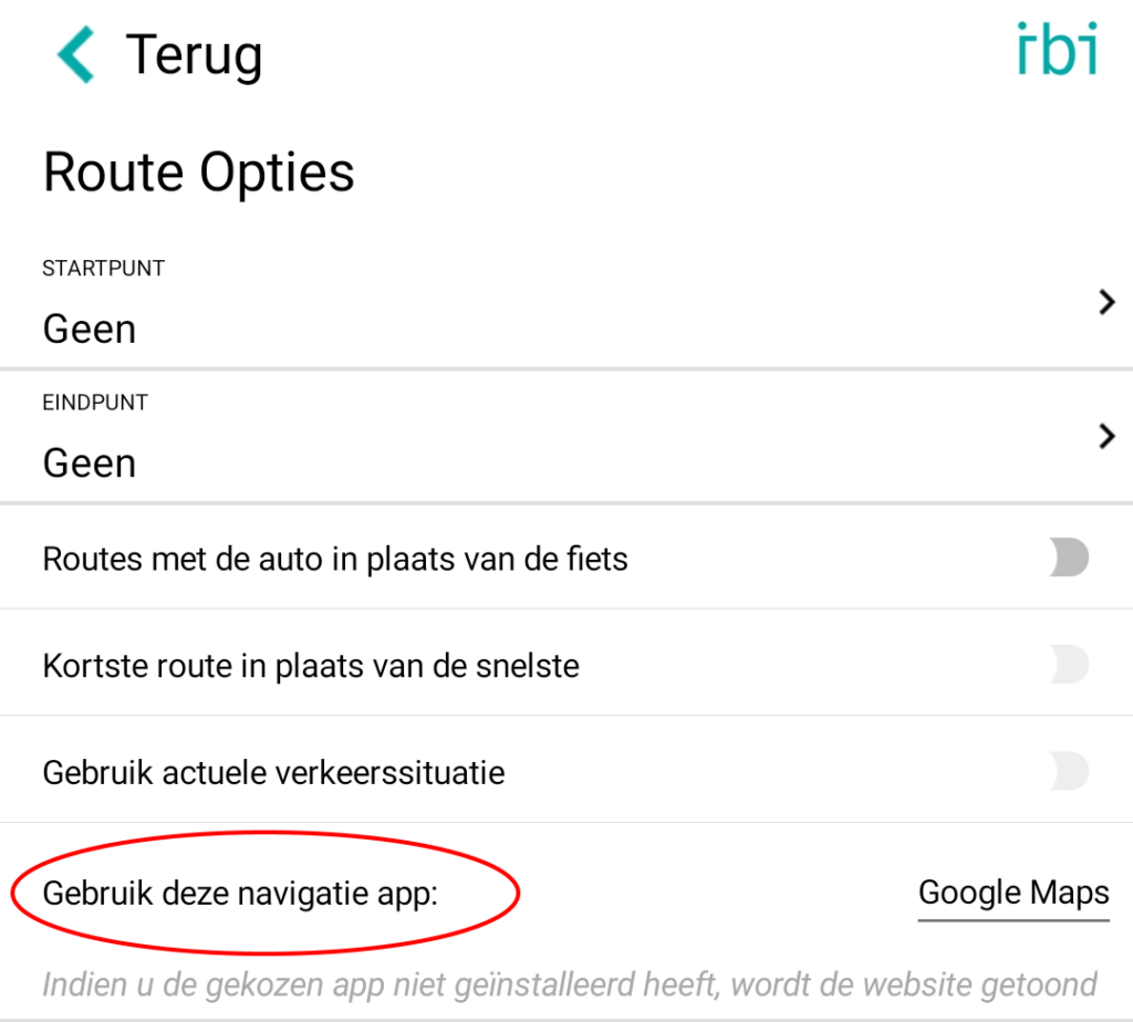 IBI Route Opties Navigatie App