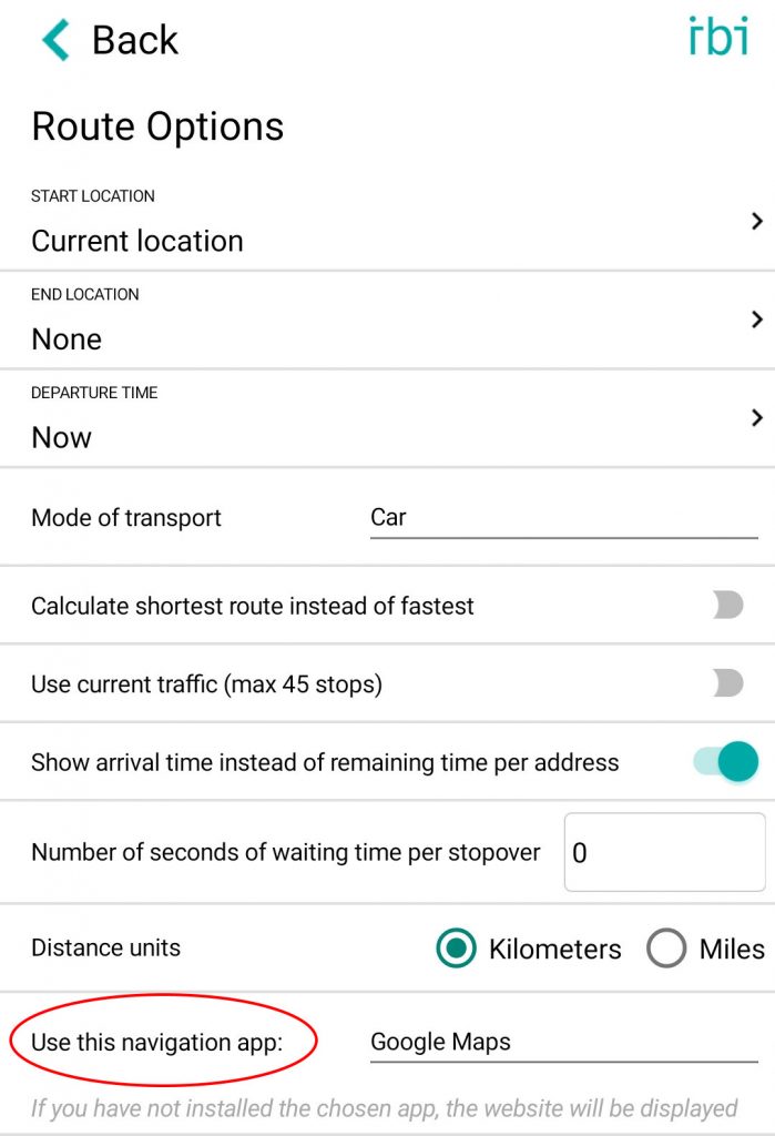 Route Options - Navigation