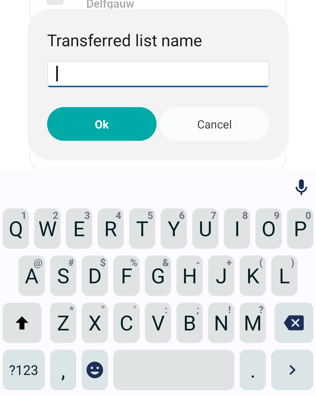 Enter a fitting transferred list name