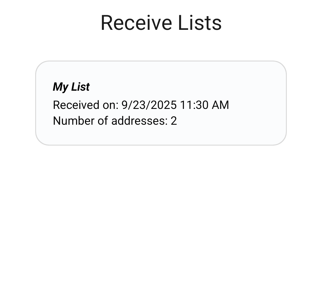 The receive lists page