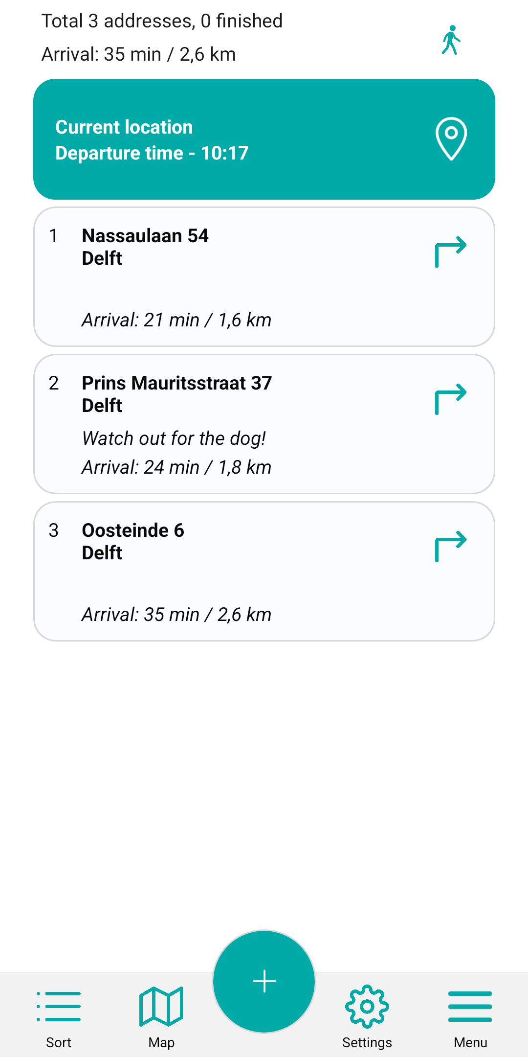 Tap an address in the list page