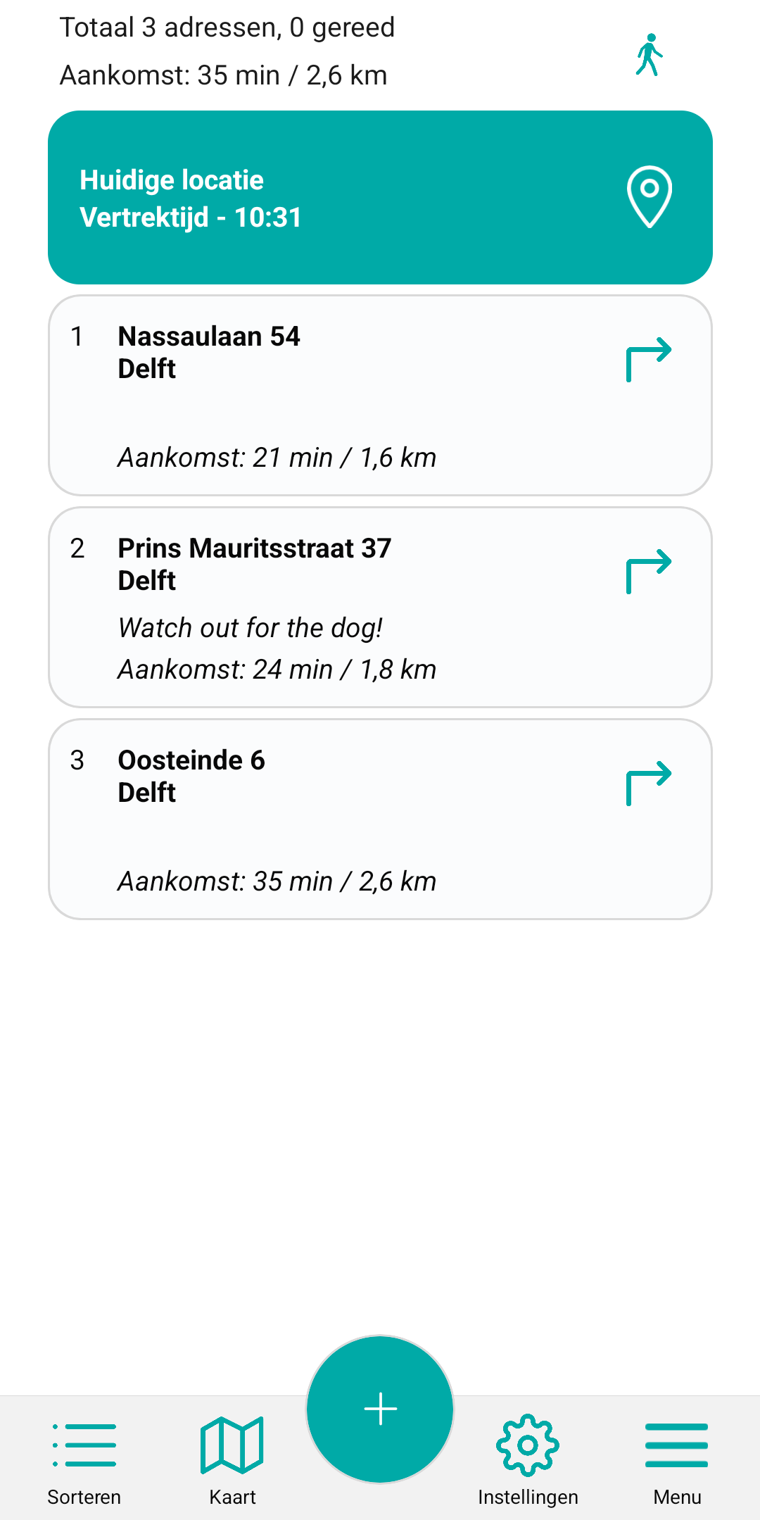 Klik op een adres in de adreslijst