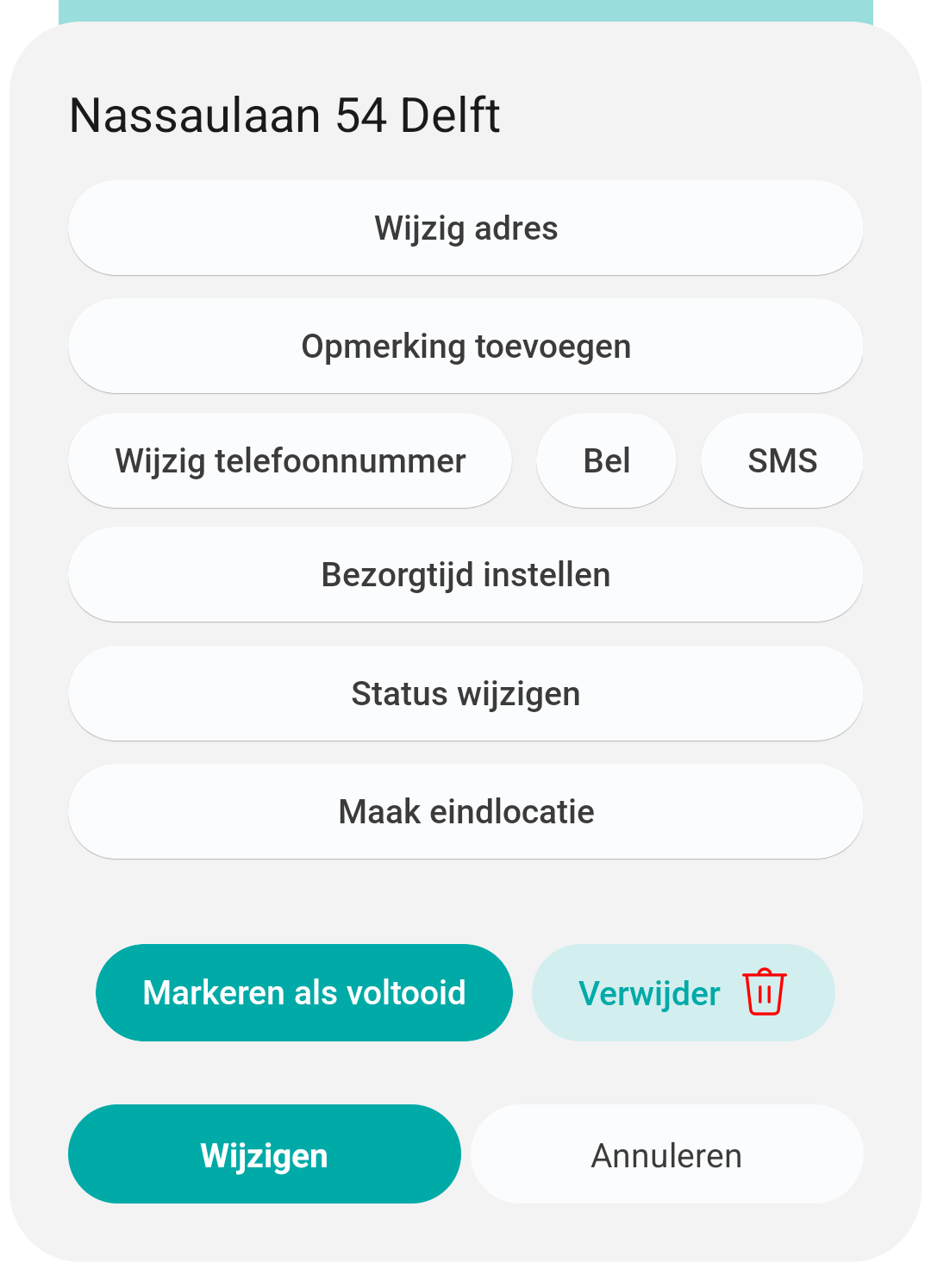 Adres wijzigen ziet er anders uit. Telefoonnummer toevoegen is nu wijzigen + bel + sms.