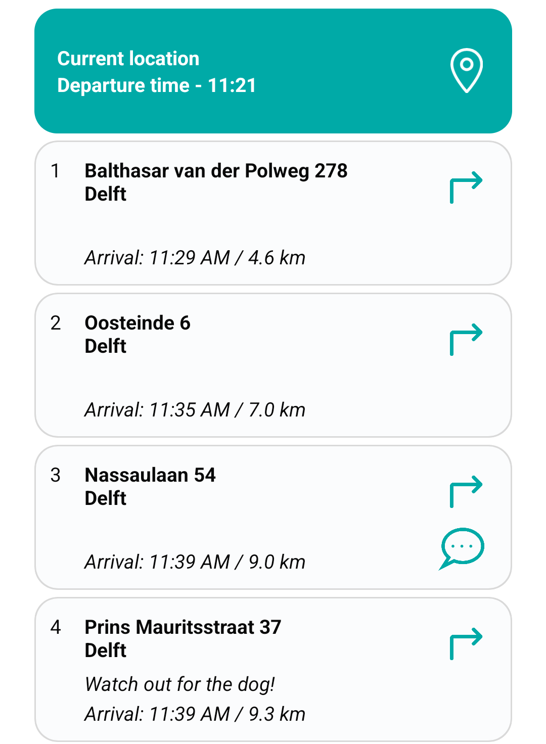 The addresses are by default ordered by their location in the route