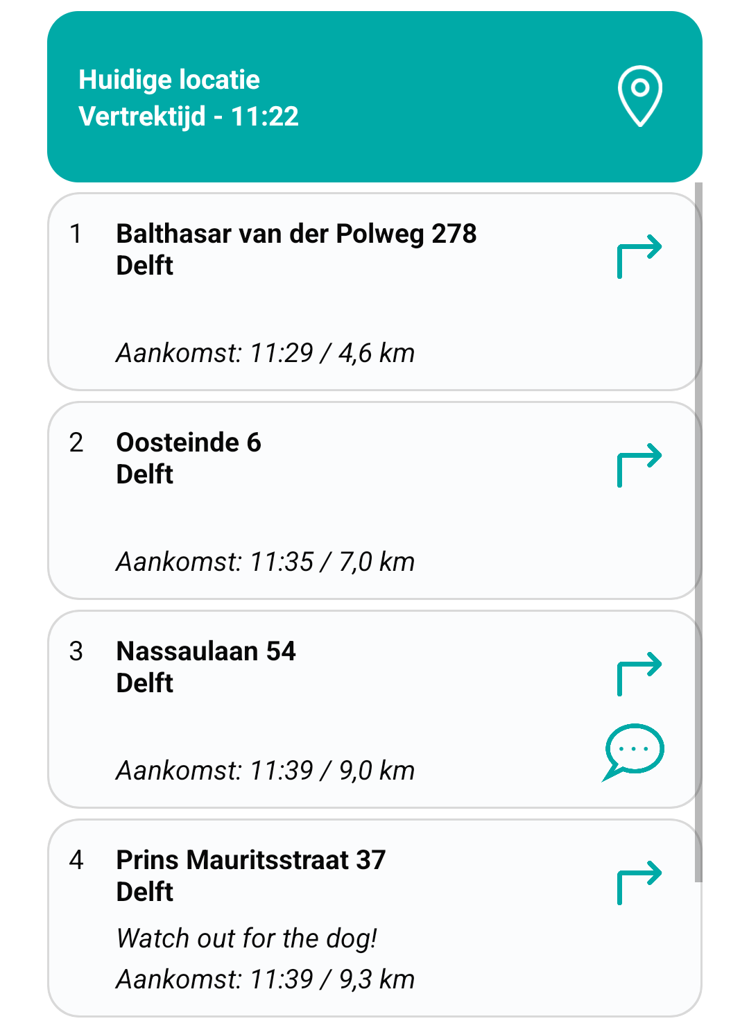 Adressen worden genummerd op volgorde van locatie in de route