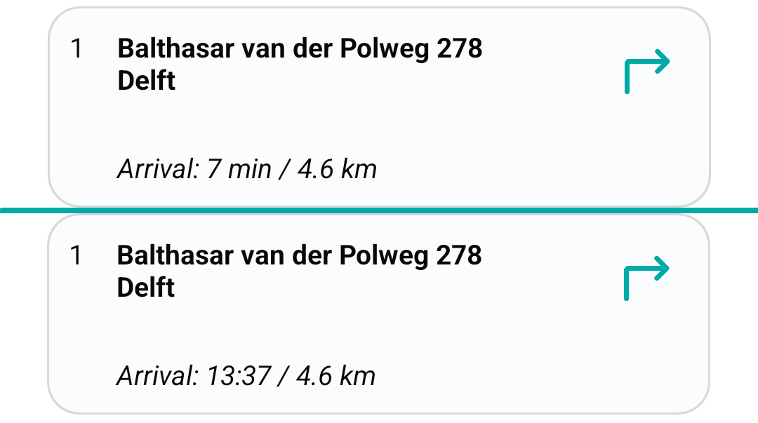 Difference between minutes left and exact eta for addresses