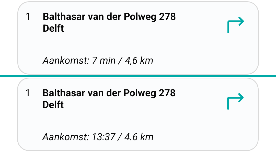 Verschil tussen resterende minuten en exacte aankomsttijd