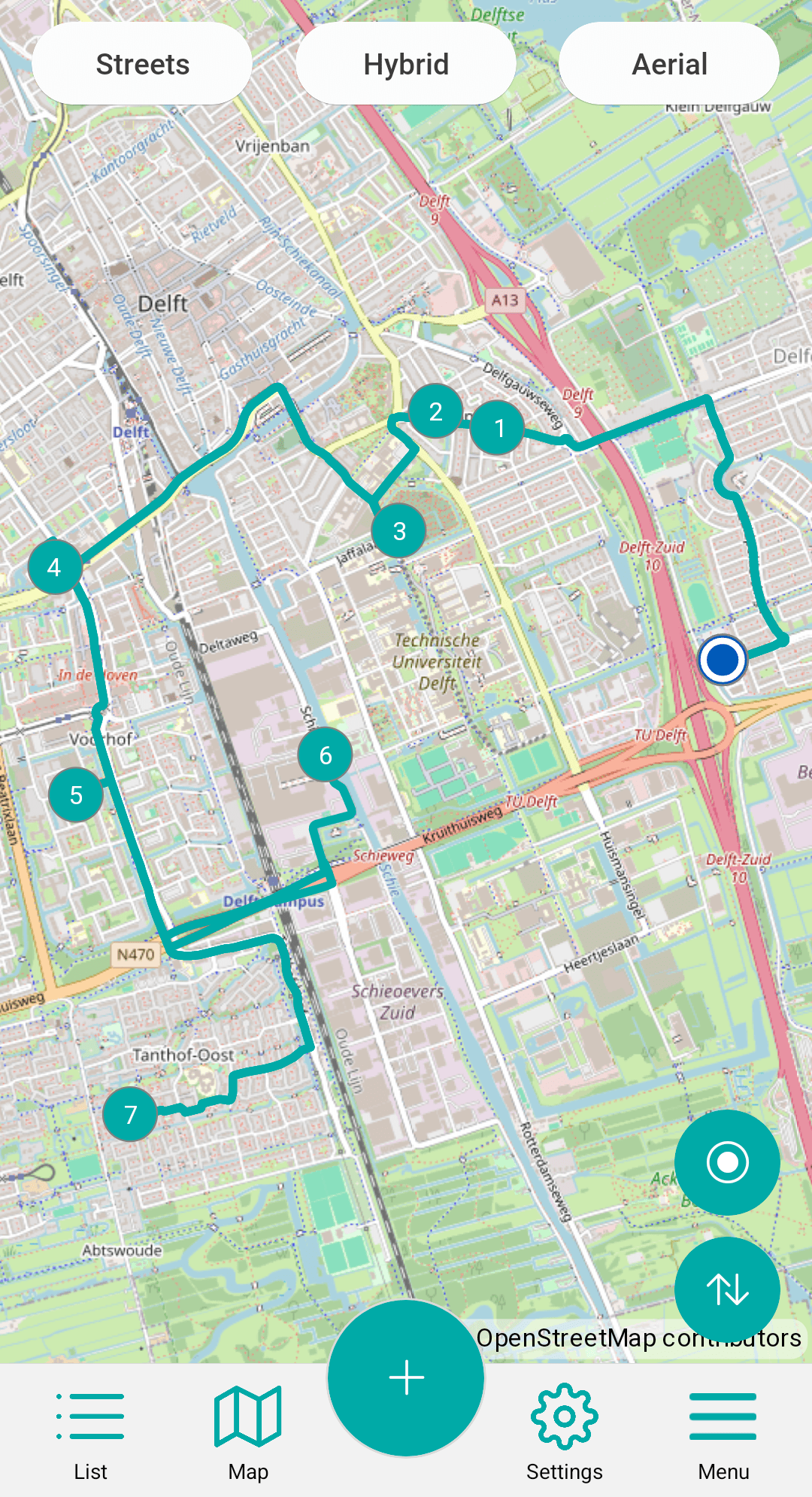 Overview of the map and the route through the addresses