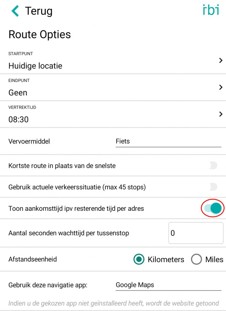 route options - arrival time - nl